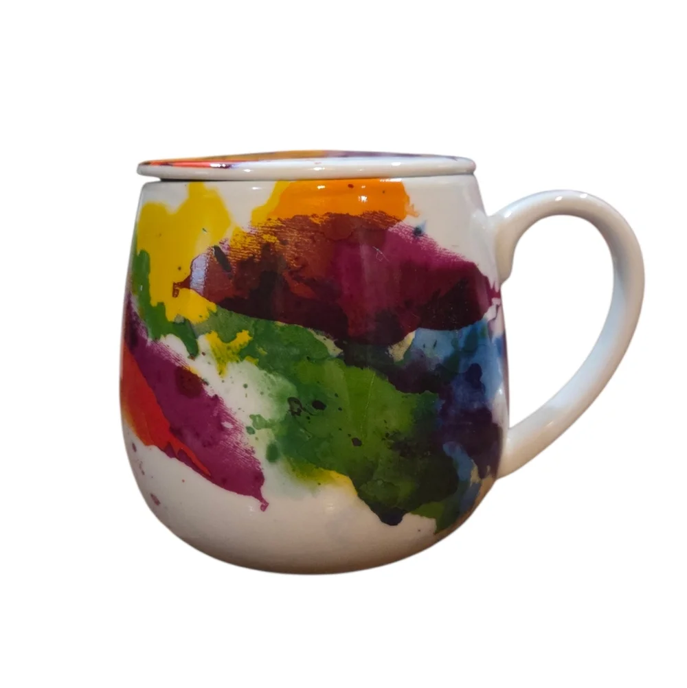 Konitz - Colorful Abstract Color Splash Ceramic Mug w/ Lid - No Tea Strainer